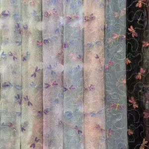 Factory Direct Girls’ Children’s Clothing Brocade Fabric Tricot Knitted Sequin Embroidery Mesh Lace Trim Acrylic Dragonfly