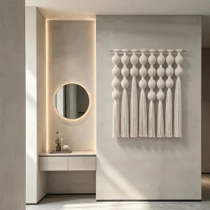 Factory Direct Handmade Off White Tassel Woven Wabi Sabi Macrame Wall Hanging for Entryway Staircase