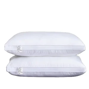 Factory Direct High Quality Solid Hotel Bed Pillow 48x74cm Breathable Soft Cotton Cover 3D Piped Edge Neck Support Minimalist