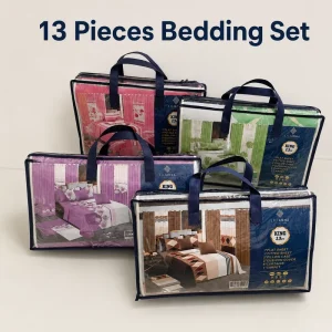 Factory Direct Luxury 13 Piece King Bedding Set with Fitted Sheet Matching Curtains and Carpet