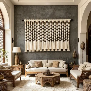 Factory Direct Moroccan Boho Cotton Rope Tassel Ivory Wall Sculpture for Hospitality Commercial Wall Decor