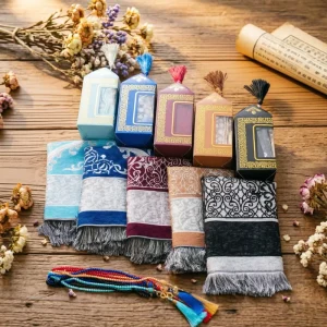Factory Direct Muslim Sajadam Prayer Mat Gift Set Beads Washable Polyester Travel Home Use Gift Box Included
