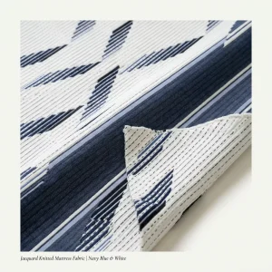 Factory Direct Navy Blue Jacquard Knitted Mattress Fabric Custom Geometric Stripe Ticking for OEM Mattress Manufacturers