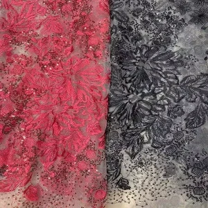 Factory Direct New Heavy Sequin Embroidery Knitted Brocade Fabric Mesh Lace Trim Accessories 100% Acrylic PA Coated Lightweight