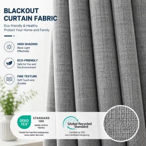 Factory Direct OEM ODM Woven Plain Linen Cotton Medium Weight Blackout 2 Piece Set Thermal Insulated Curtain Fabric for Bedroom