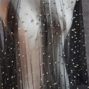 Factory Direct Pearl Beaded Nylon Polyester Tulle Mesh Fabric Soft Sheer Net for Bridal Veils Princess Dress Wedding Decoration