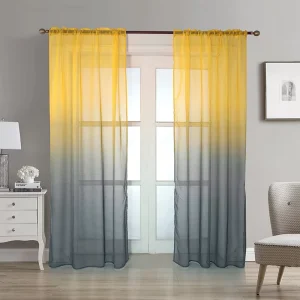 Factory Direct Rainbow Ombre Printed Polyester Sheer Curtains Modern Decorative Rod Pocket Drapes for Living Room