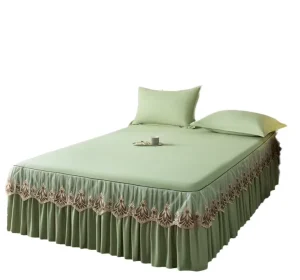 Factory Direct Sale Home Textile Solid Color Original Cotton Embroidered Bed Skirt Three Pieces Sets Lace Edge Bed Cover