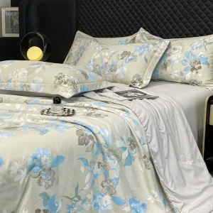 Factory Direct Sales Classic Customizable Summer Floral Four Piece Bedding Set with Cooling Fiber Thin Blankets