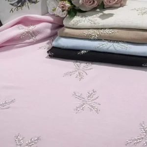 Factory Direct Sales Hanfu Skirt Knitted Weft Mesh Pearl Butterfly Bead Tube Embroidery Lace Fabric PE Coated Ramie Cotton