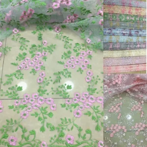 Factory Direct Sales Style Girls’ Children’s Wedding Clothing Knitted Mesh Fabric Embroidery Plain Lace Colorful Accessories