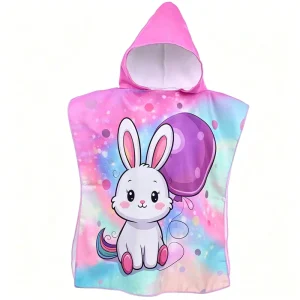 Factory Direct Sell Cartoon Print Kids Hooded Ponchos Swimming Beach Towel Soft Ventilate Children Wearable Bath Towels Cloak