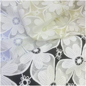 Factory Direct Supply 150cm Polyester Cotton Fabric Non deforming Elegant Women’s Embroidered Mesh Fabric