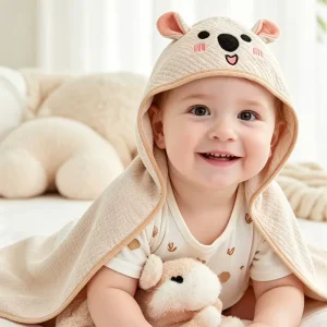 Factory Direct Supply Cotton Baby Hooded Towel 4 Layer Muslin Cartoon Pattern Quick Dry Home Use Custom Logo Available