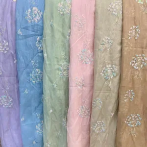Factory Direct Supply Floral Sequin Chiffon Embroidered Fabric Polyester Flower Embroidery Fabric for Wedding Dress Bridal Gown