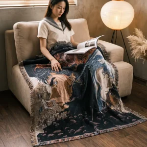 Factory Direct Woven Blanket Anime Jacquard 130x160cm Custom Sofa Cover Tapestry Blanket Bedroom Picnic Use OEM