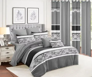 Factory Directly 12-Piece Printed Geometric Bag Plain Bed Sheet Set Curtains 90gsm Soft 100% Polyester 200TC All-Season