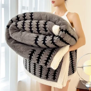 Factory Eco Friendly Thickened Double Layer Lamb’s Wool Jacquard Blanket Custom Size Winter Cloud Feeling Velvet Cover