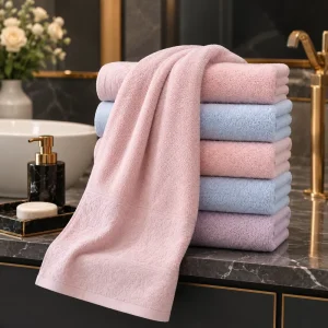 Factory Eco Friendly Ultra Soft Organic Woven Absorbent 368GSM 33x70cm Solid Color 100% Cotton Towel Set for Hotel