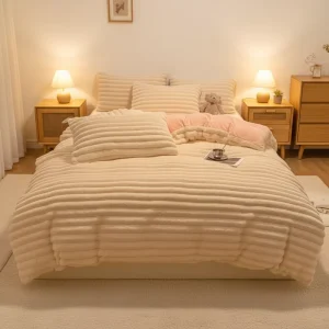 Factory Faux Rabbit Fur 4 Piece Double Sided Durable Soft Duvet Cover Bedding Set Home & Hotel Use Customizable Winter