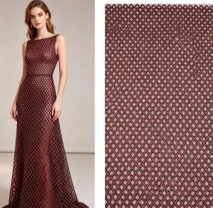 Factory Grid Rhinestone Mesh Fabric All Over Glitter Crystal Dot Beaded Tulle Lace Fabric for Evening Party Dress