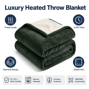 Factory Heated Blanket 50*60 Inch Flannel Sherpa 9 Heating Levels Overheated Protection Machine Washable