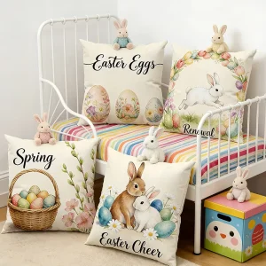 Factory High Quality New Arrival Modern Easter Square Sofa Cushion Throw Pillow Washable Linen Plush for Home Decor