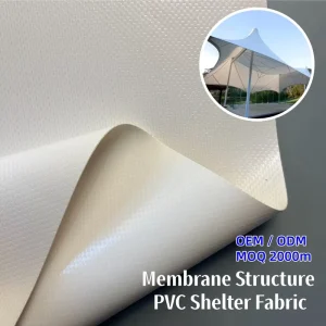Factory High Tensile Strength Anti UV PVDF Membrane Structure Self cleaning PVC Tarpaulin Fabric for Car Parking Shade