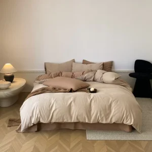 Factory Homestay Minimalist Bow Tie Cozy Bedding Set 100% Cotton Brushed Jacquard Bed Sheet Set for Home Hotel