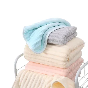 Factory Jacquard Coral Fleece Microfiber Towel Set Custom Logo Striped 35*75 Daily Use for Home Hotel Bath Washcloths