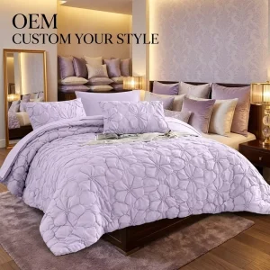 Factory Lavender Pinch Pleat Comforter Set 7 Pieces OEM Textured Bedding Set for Guestroom