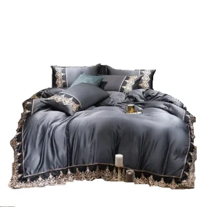 Factory Luxury Soft Polyester Lace Covered Sheet Pillowcase Set 4 Piece European Style Customizable Hotel Use Bedding Set