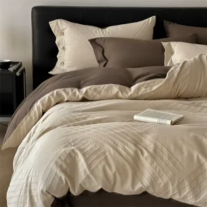 Factory Luxury Solid Jacquard Double Layer Gauze Cotton Bedding Set 4 Pcs Soft Breathable Duvet Cover Bed Sheet Set