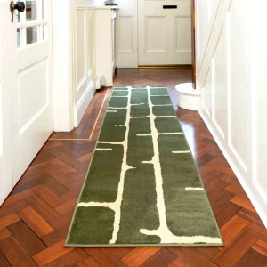 Factory Modern Classic Green Fractured Design Washable Polyester Cut Loop Pile Home Hall Runner Rug