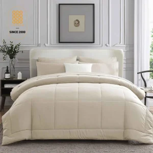 Factory Modern Luxury Soft Polyester Bed Set Solid Color 7 Pieces Comforter Fitted Sheet Pillowcase for All Seasons