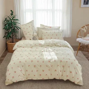 Factory Modern Quilted Polyester Bedding Set Soft Breathable 200TC 4-Piece Floral Tulip Pattern Home Comforter Cover