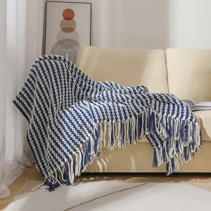 Factory Multicolor Luxury Chenille Handmade Knitted Turkish Bed Sofa Nap Throw Blanket with Tassels