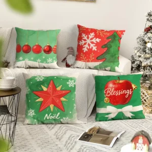 Factory New Design Winter Christmas Green Red 45x45cm Square Luxury Throw Pillow Case Zipper Closure for Home Hotel
