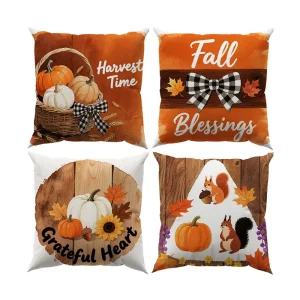 Factory New Fall Halloween Pumpkin Maple Leaf Linen Plush Throw Pillow Covers Modern Home Hotel