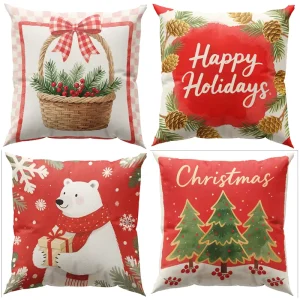 Factory New Style Christmas Design 600TC Linen Plush Washable Anti Bacteria Throw Pillow for Sofa Home Decor
