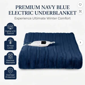 Factory OEM Custom Navy Blue Ultra Soft Washable Digital LCD Control Safety Overheat Protection Bed Electric Underblanket King