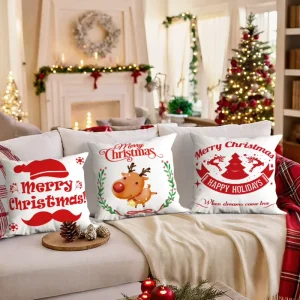 Factory OEM ODM Christmas Living Room Decoration Printed Square Throw Pillows Cushion Cover Floral Striped