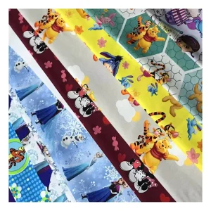Factory Outlet Cute Bear Cartoon Custom Digital Printing Breathable Organic Cotton Fabric for Children Kids Garment