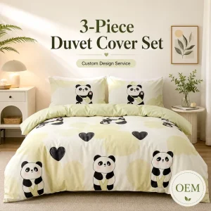 Factory Panda Heart Duvet Cover Set OEM ODM Custom Color 3 Pieces for Ecommerce Hotel and Home