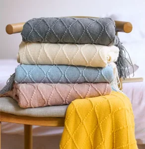Factory Price 50*60In Ins Sofa Home Decor Beige Solid Color Acrylic Throw Knit Blanket for Travel Hotel Eco-Friendly