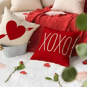 Factory Price Custom 18×18 Inch Cotton Linen Vintage Striped Throw Pillowcase Red Decor Printed Cushion Cover Valentine Pillow