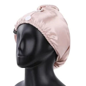 Factory Price Customization Salon Grade 7A Antibacterial Woven Double Layer Satin Hair Towel Cap Quick Dry & Solid Buckle Design