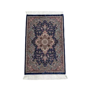 Factory Price Dark Blue Persian Modal Rug 80*120cm Dual Use Carpet With Mulberry Silk Fringe