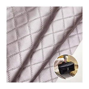 Factory Price Diamond Imitation Quilting PVC Recycling Leather French Terry Rexine Leatherette Quilted Fabric for Decoration