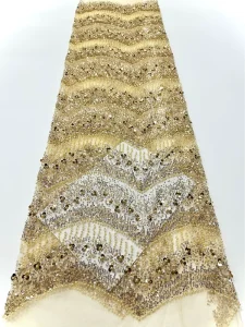 Factory Price Luxury High Quality Heavy Guatemala Wine Beaded Lace Embroidery Fabric Dubai Wedding Party Dress
